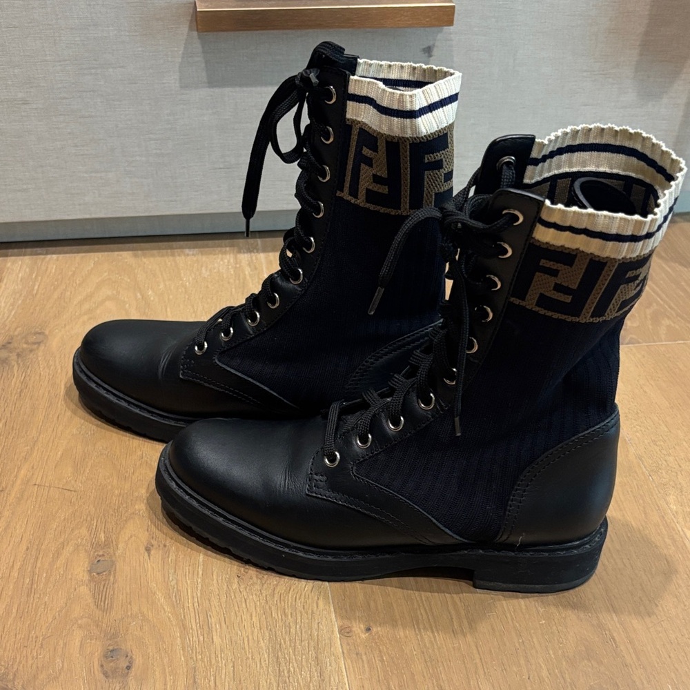 Fendi Black Leather combat Boots